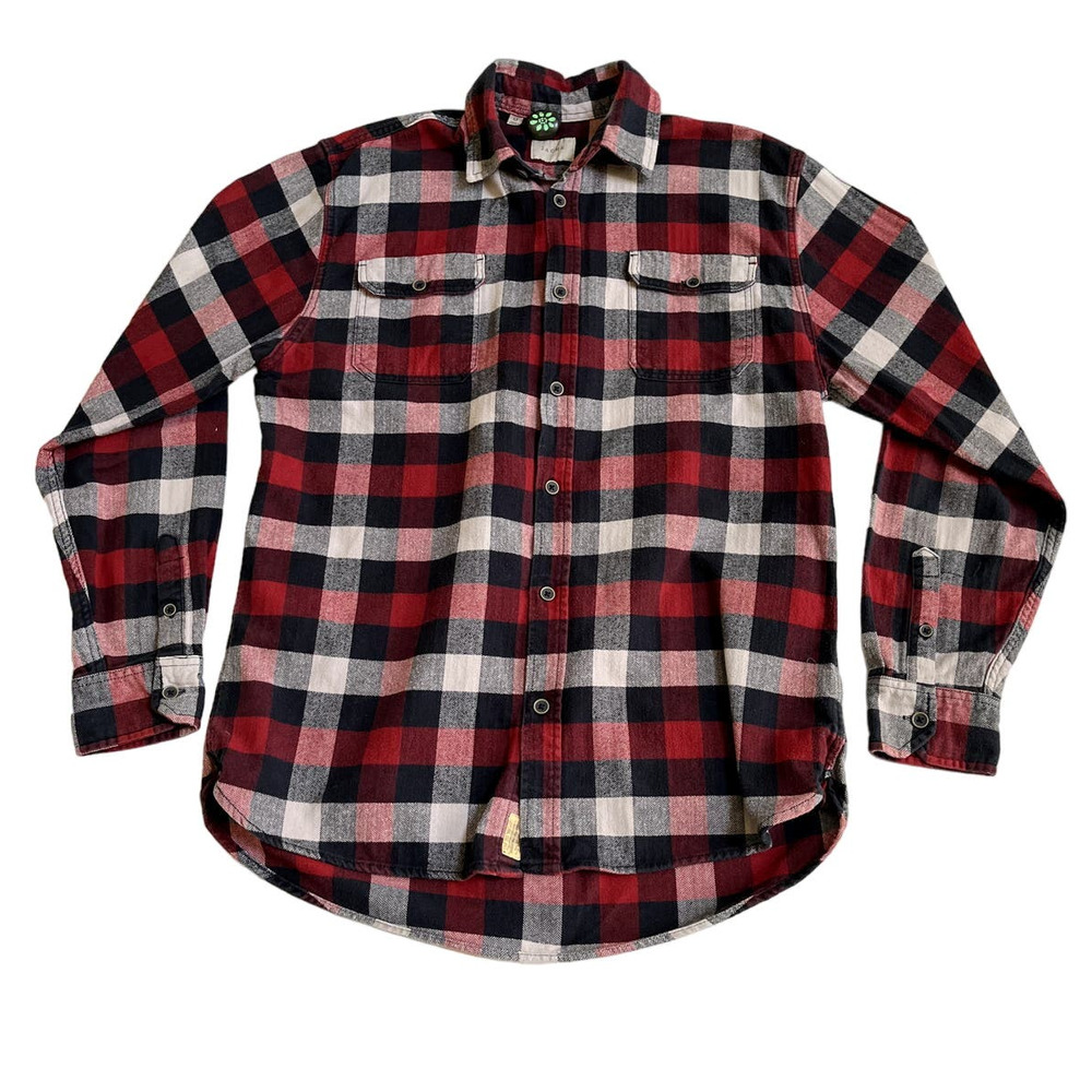 JACHS Thick Red, Black, and Grey Plaid Flannel Shirt